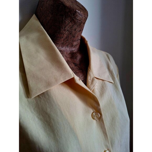 Vintage Silk Long-Sleeve Button-Up Shirt In Light Yellow Size M - Picture 8 of 11